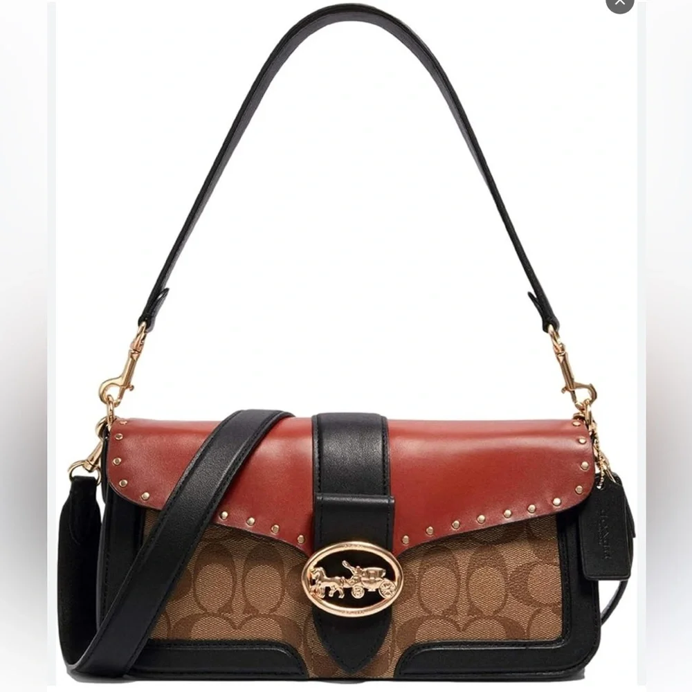 Coach Georgie Shoulder Bag In Colorblock Canvas - Picture 13 of 14